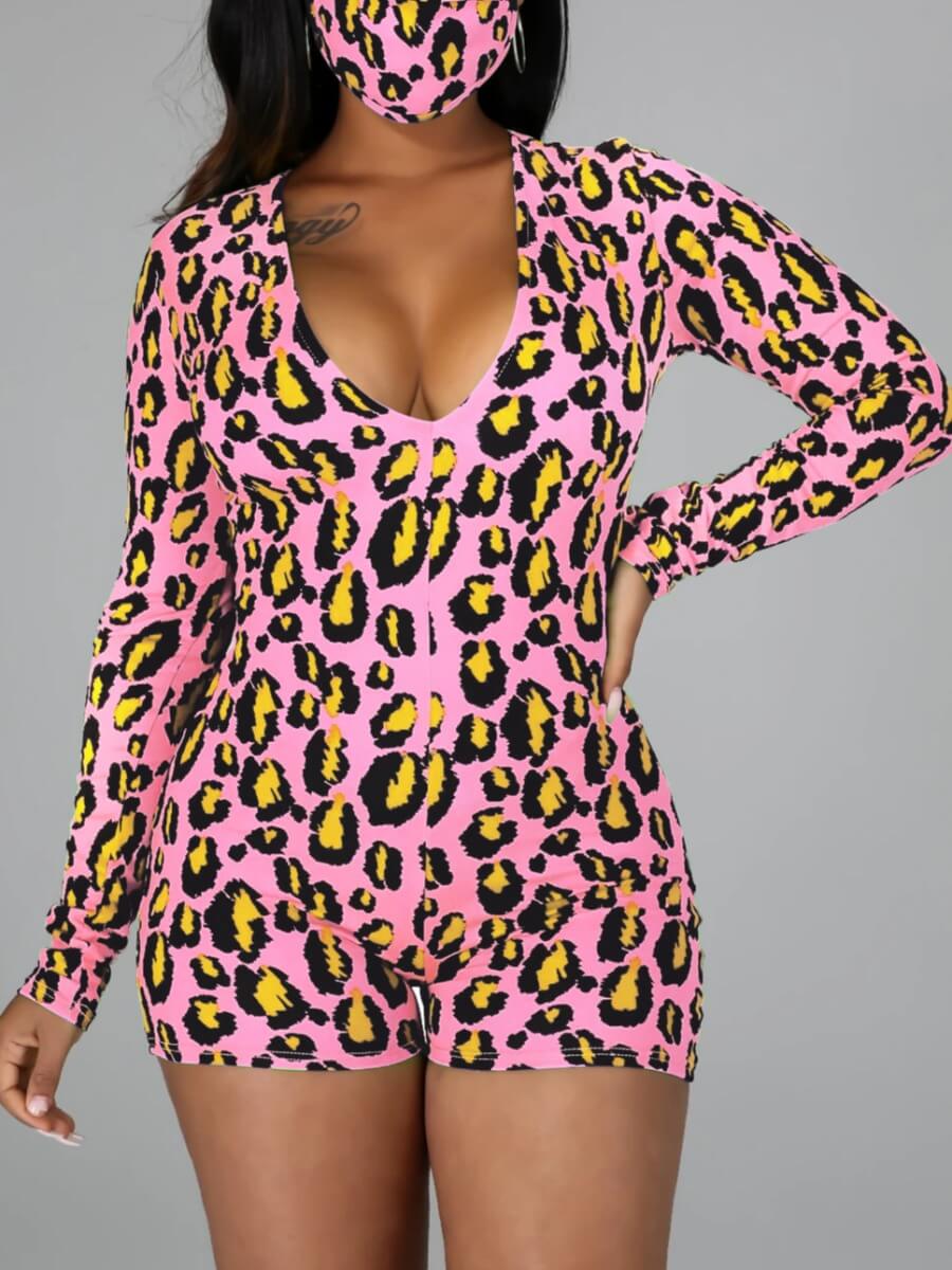 

Lovely Sexy Deep V Neck Leopard Print Skinny One-piece Romper