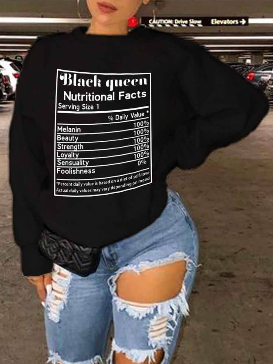 LW Casual O Neck Letter Print Black Hoodie