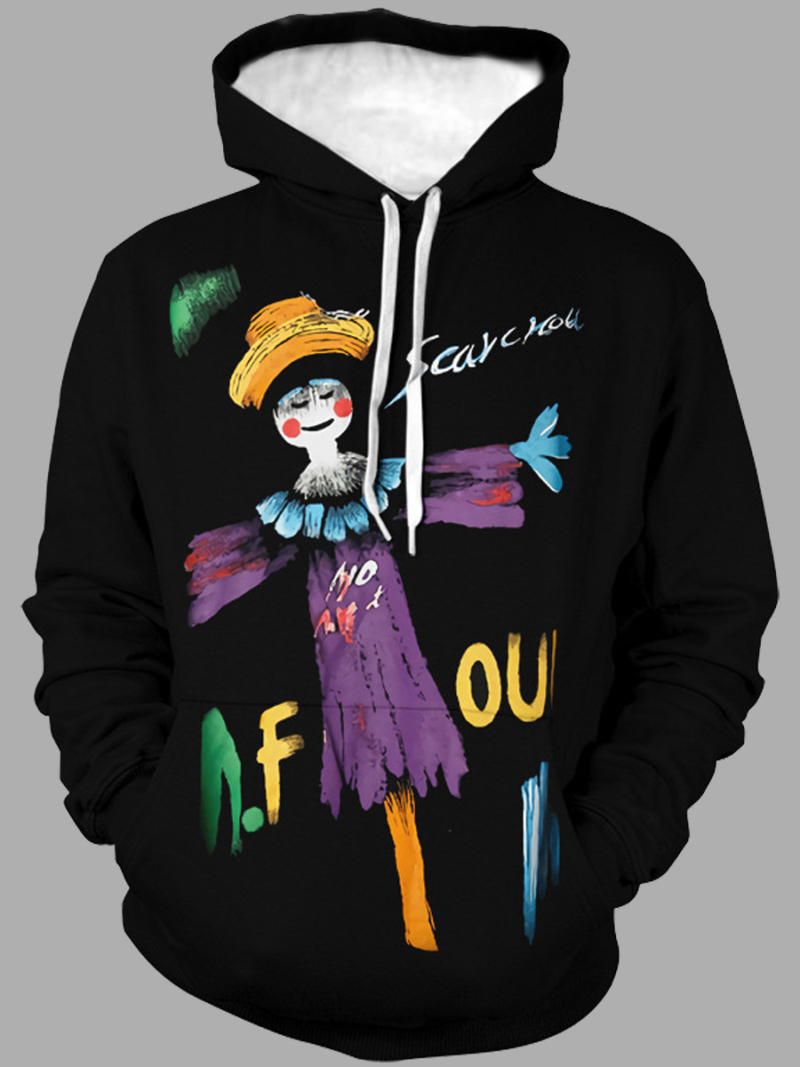 

lovely Street Hooded Collar Print Black Men Hoodie