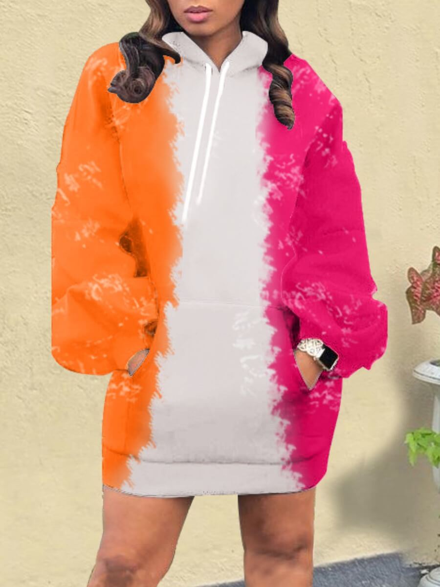 

Lovely Trendy Hooded Collar Broken Holes Rose Red Mini Dress