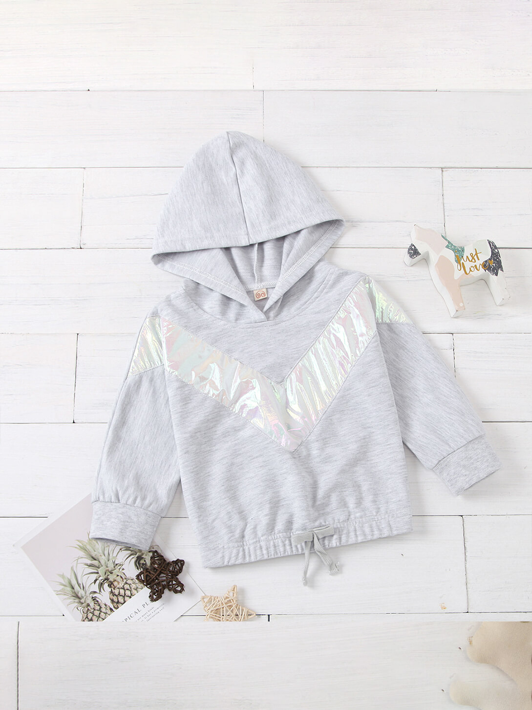 

Lovely Sportswear Hooded Collar Patchwork Grey Girl Hoodie