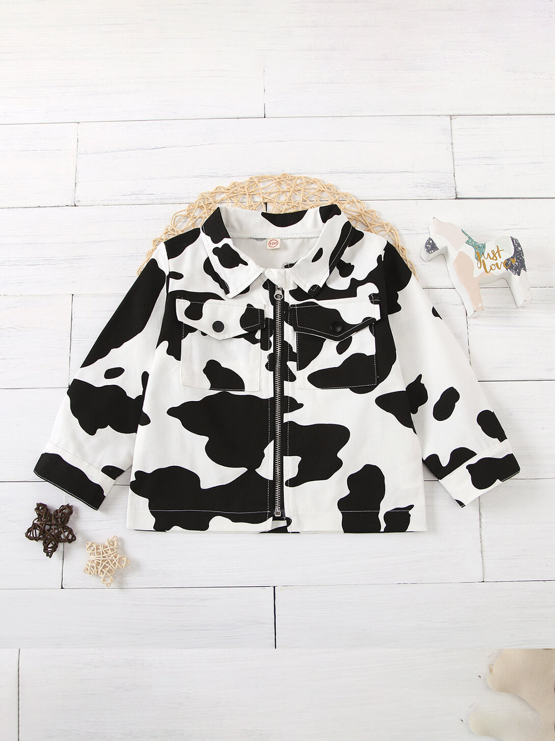

Lovely Trendy Turndown Collar Print White Girl Coat
