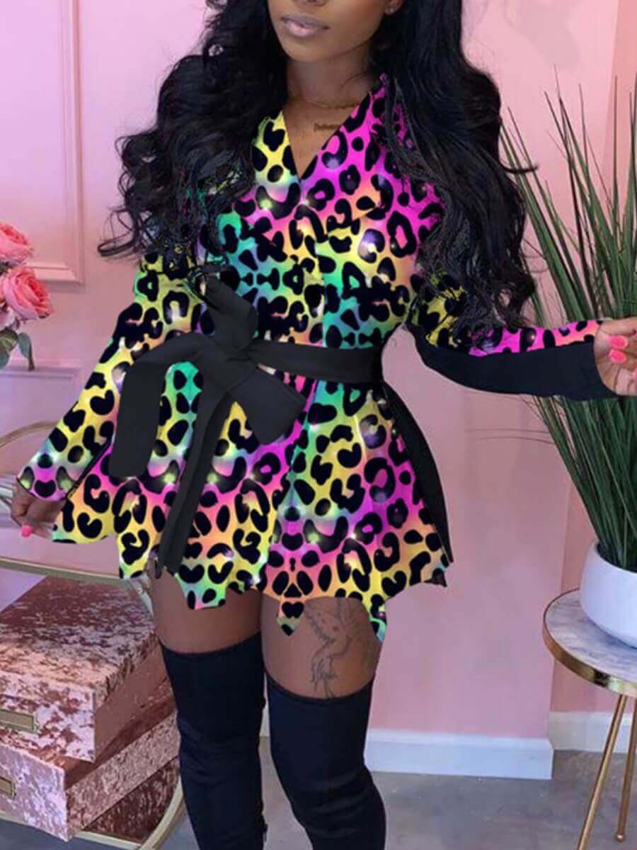 

Lovely Trendy Turndown Collar Leopard Print Patchwork Purple Coat