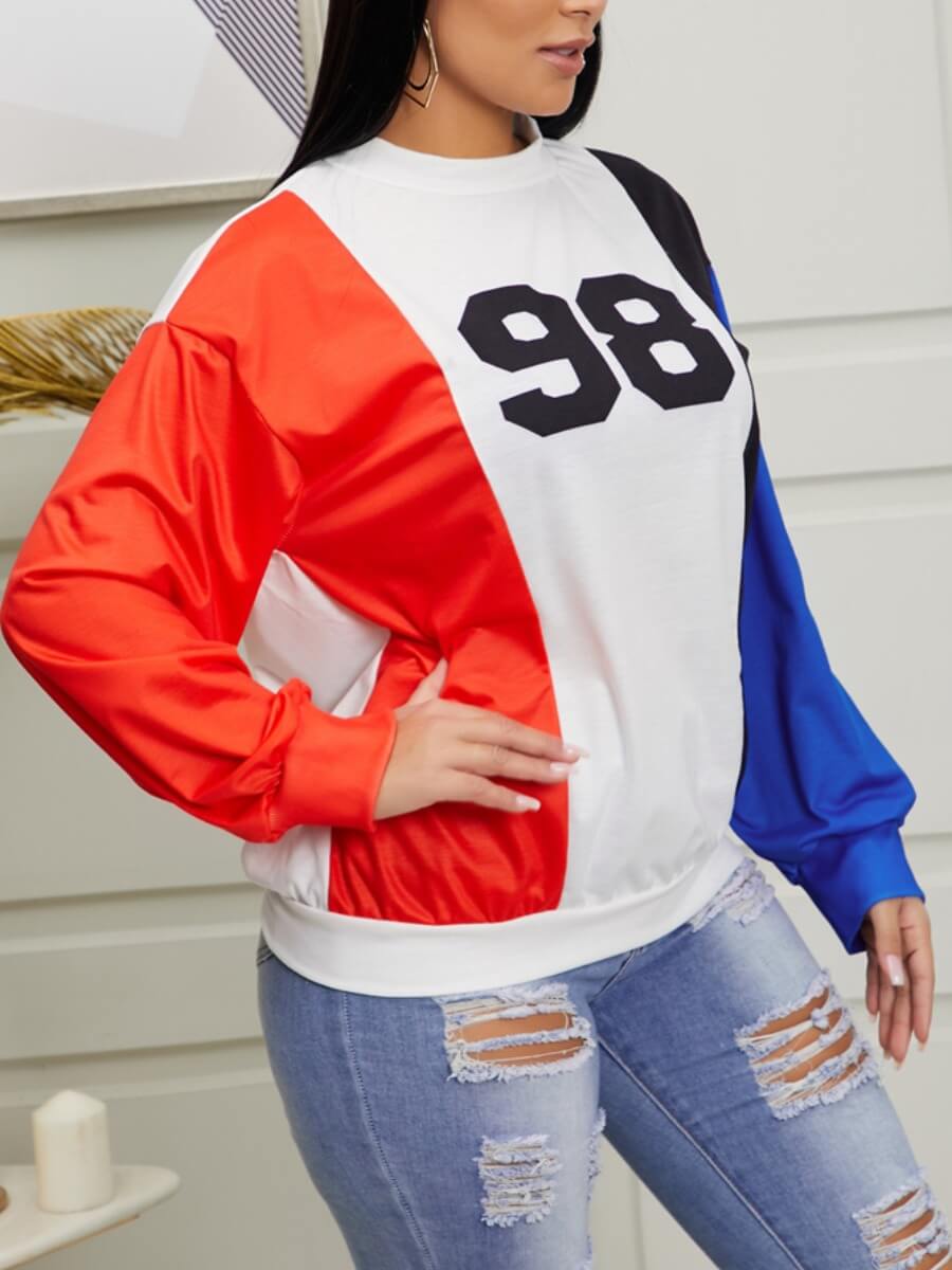 

Lovely Casual O Neck Print Patchwork Red Hoodie
