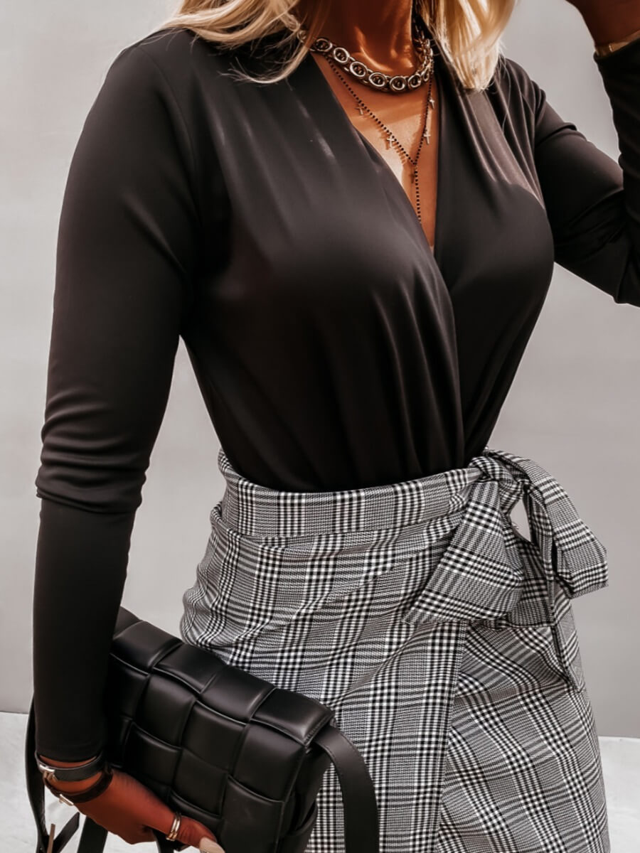 

Lovely Stylish Deep V Neck Black Blouse