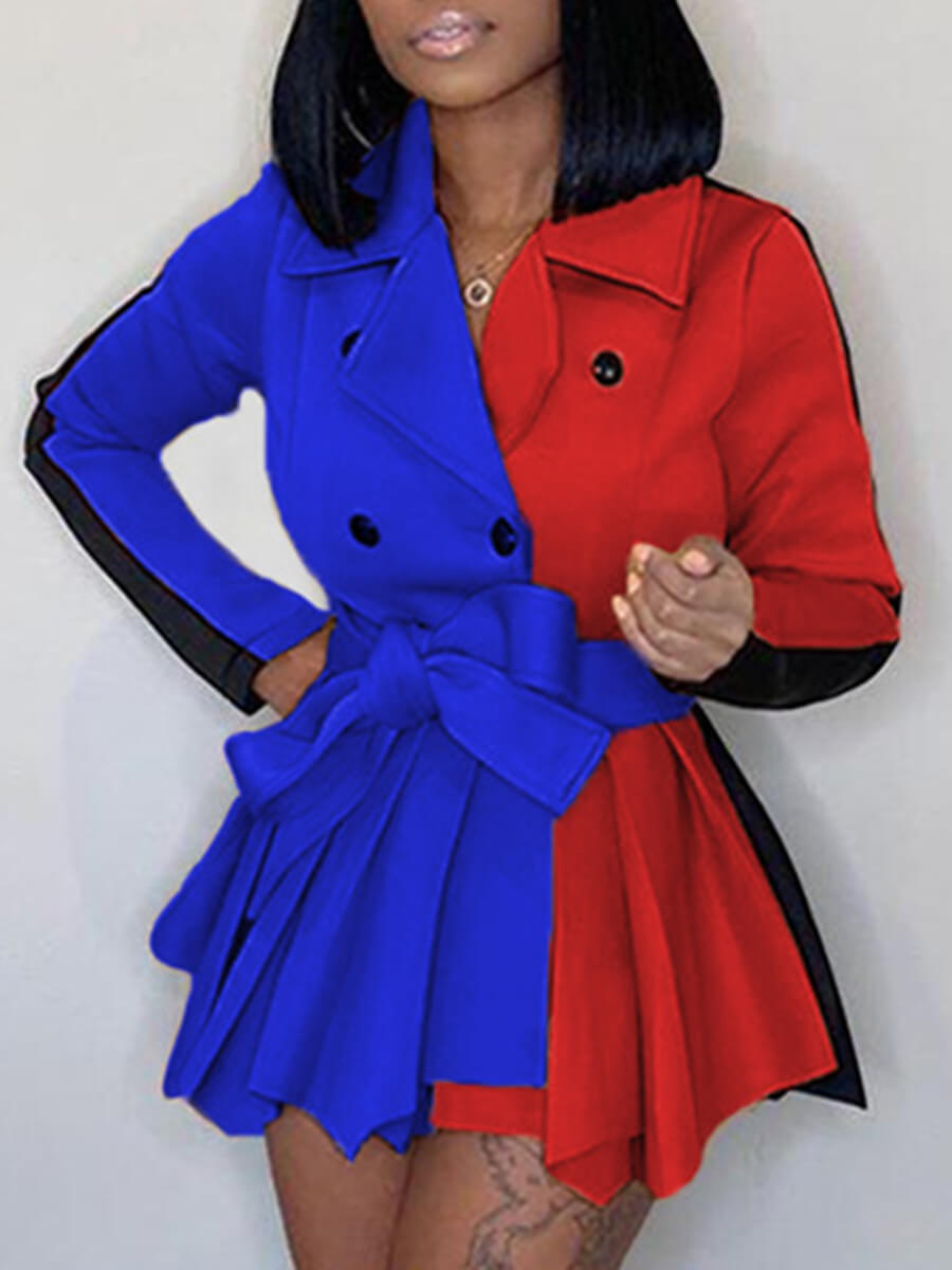 

Lovely Trendy Turndown Collar Patchwork Buttons Design Multicolor Coat, Multi