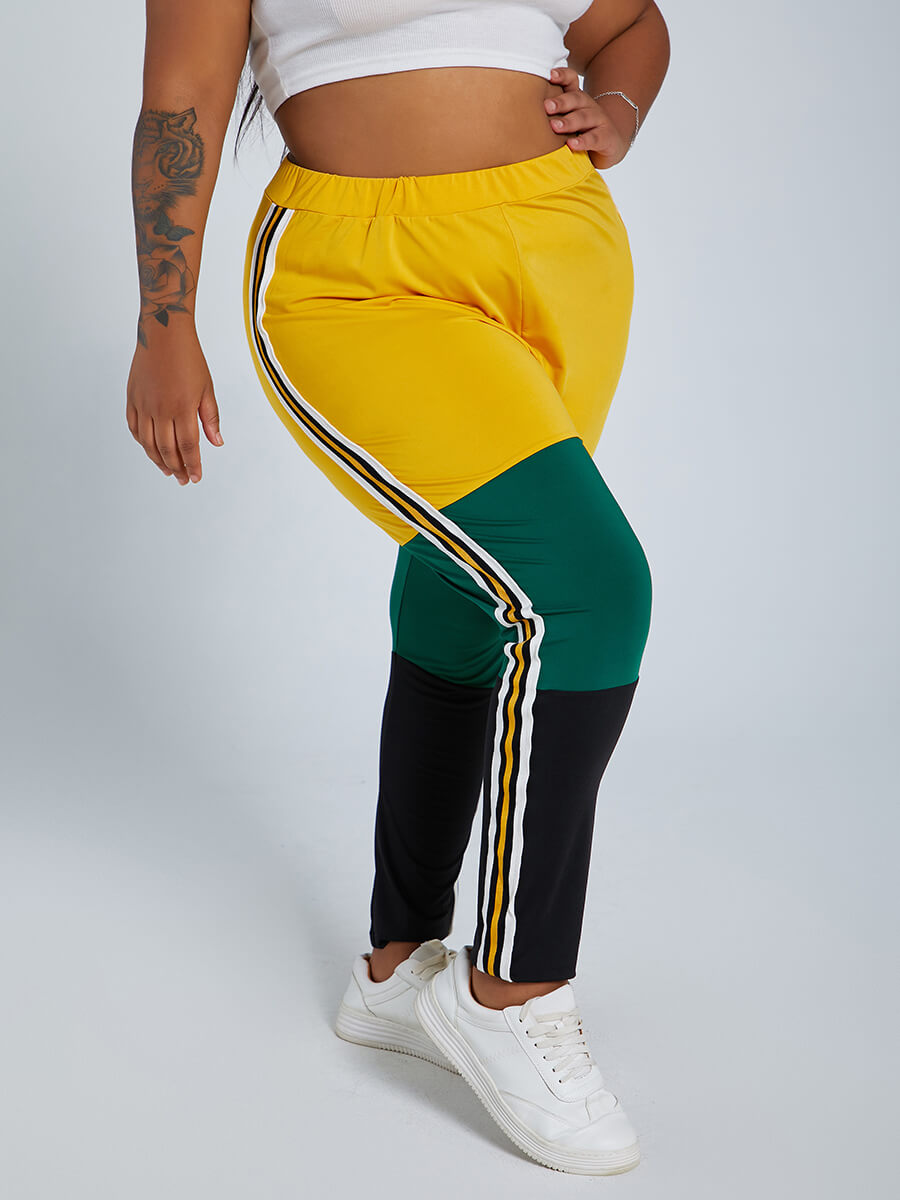 

Lovely Casual Patchwork Yellow Plus Size Pants