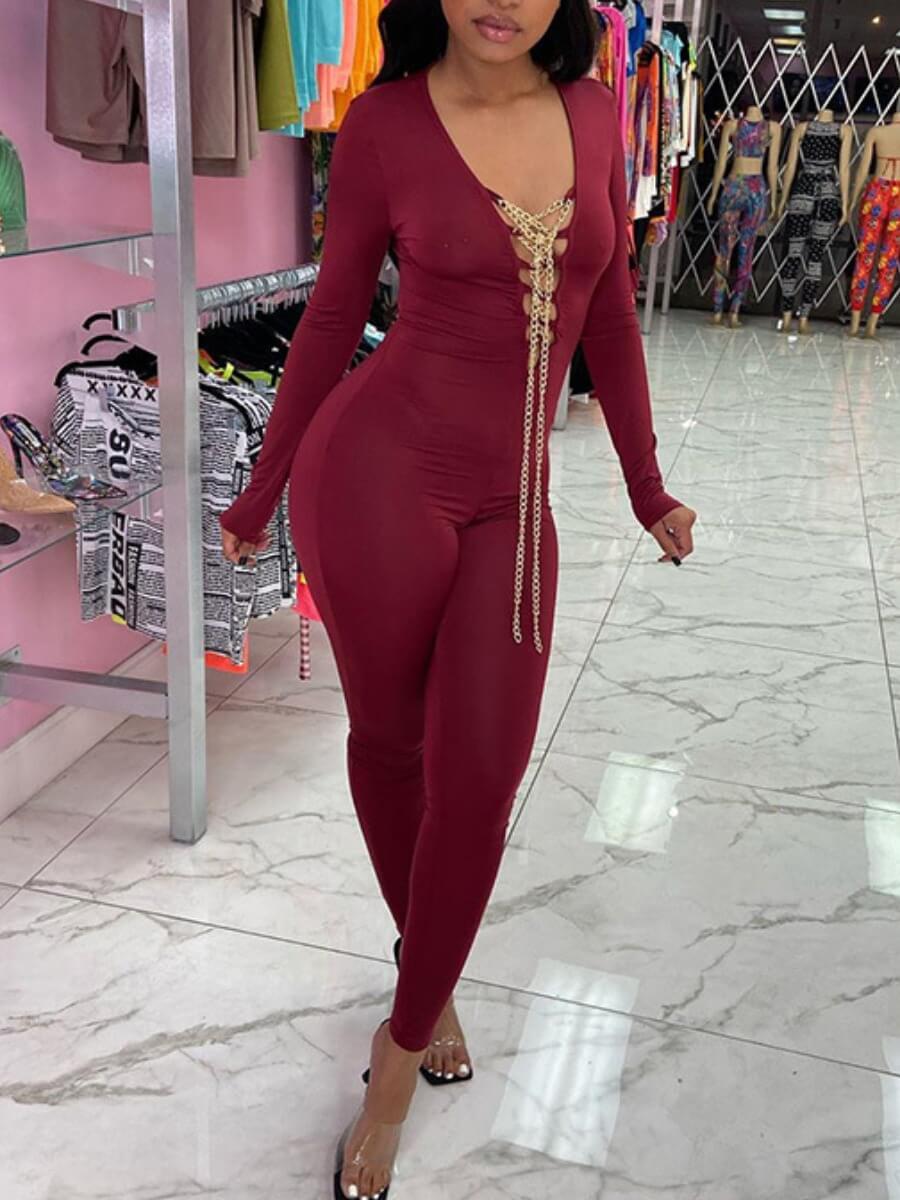 

Lovely Sext Bandage Design Skinny Red One-piece Jumpsuit