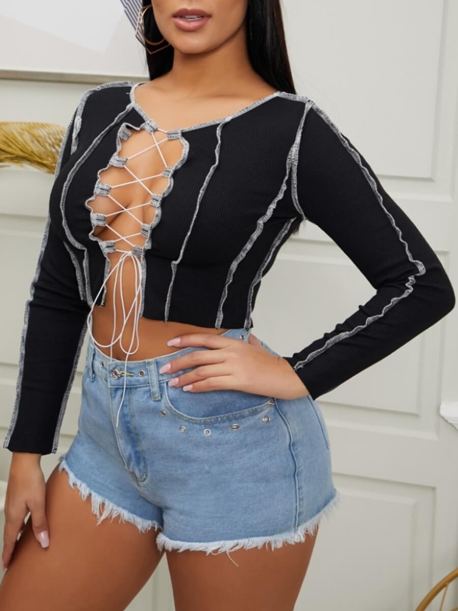 

Lovely Sexy Bandage Design Black T-shirt