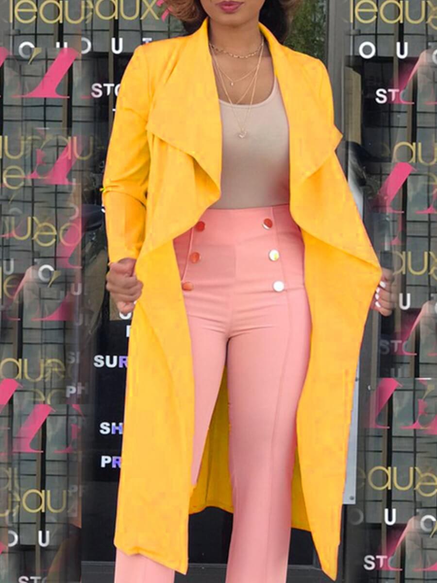 

Lovely Trendy Turndown Collar Loose Yellow Coat