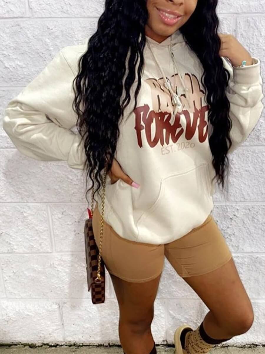 

Lovely Leisure Hooded Collar Print Yellow Hoodie