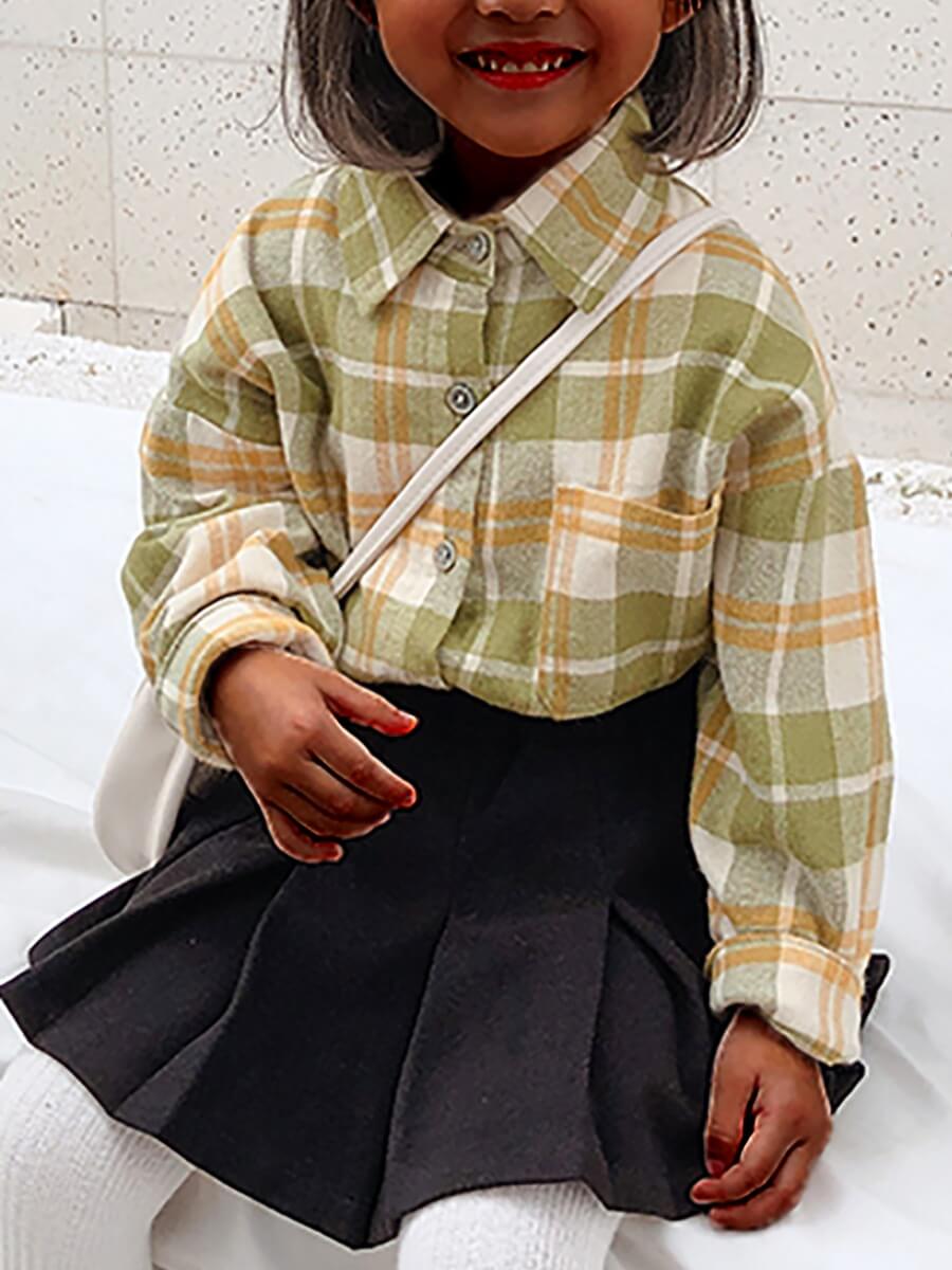 

Lovely Street Shirt Collar Grid Print Light Green Girl Blouse