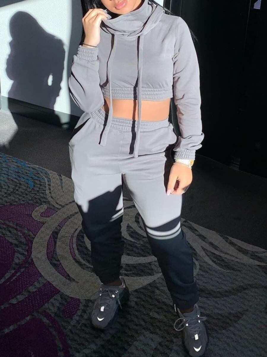 

Lovely Casual Hooded Collar Basic Grey Two Piece Pants Set