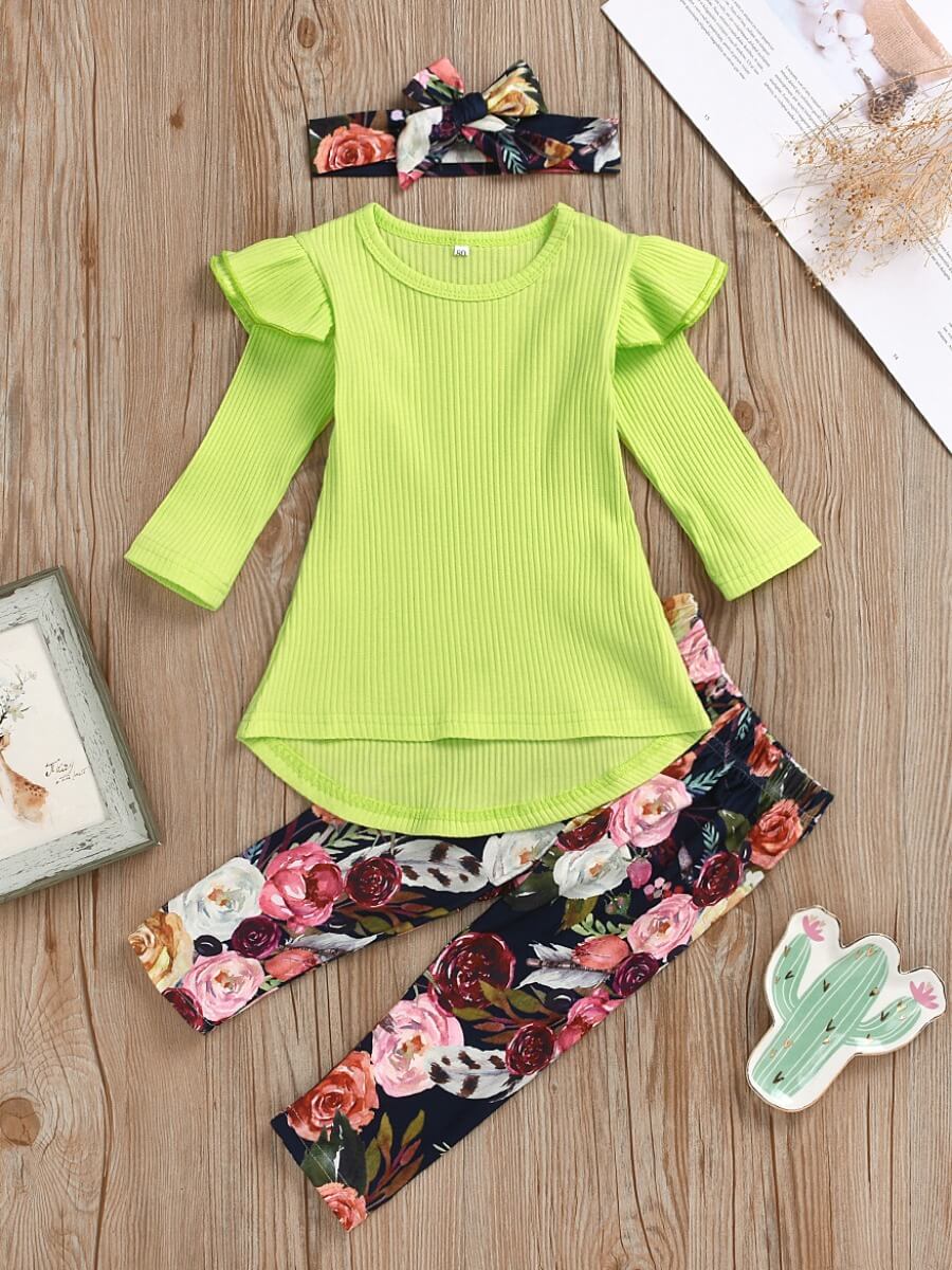 

Lovely Casual O Neck Print Light Green Girl Two-piece Pants Set