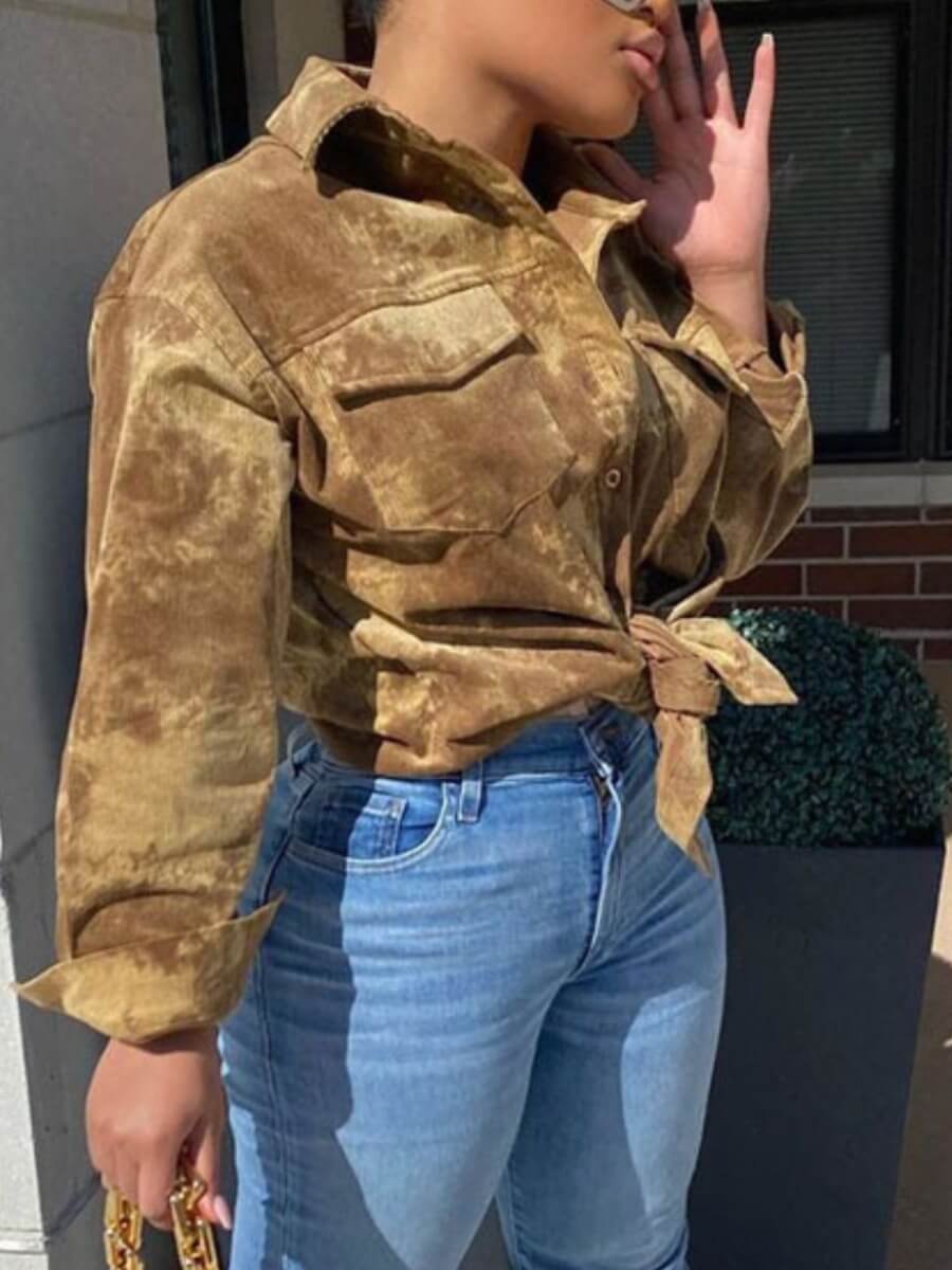 

Lovely Casual Turndown Collar Pocket Patched Yellow Coat