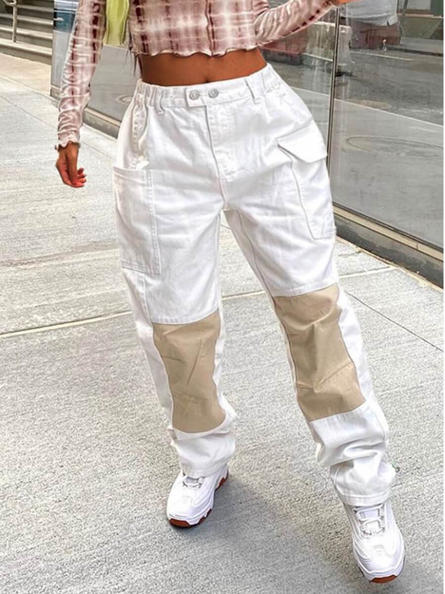 

Lovely Casual Pocket Patched White Pants