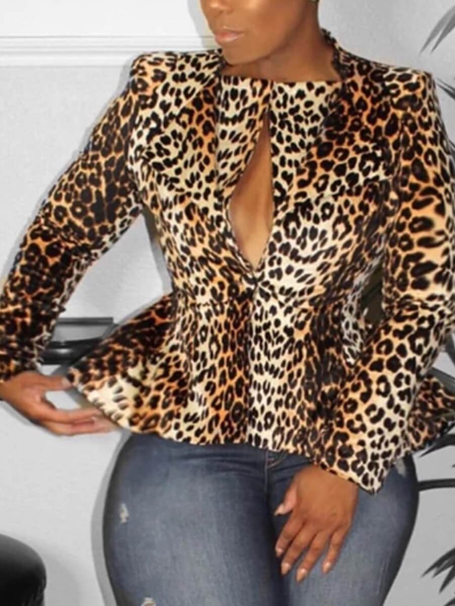 

Lovely Stylish Leopard Print Brown Blazer