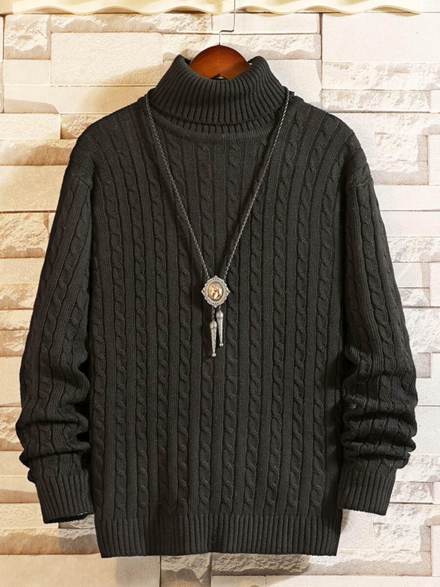 

Lovely Casual Turtleneck Loose Black Men Sweater