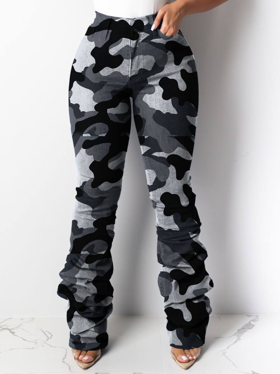 

Lovely Casual Camo Print Grey Jeans, Gray camouflage