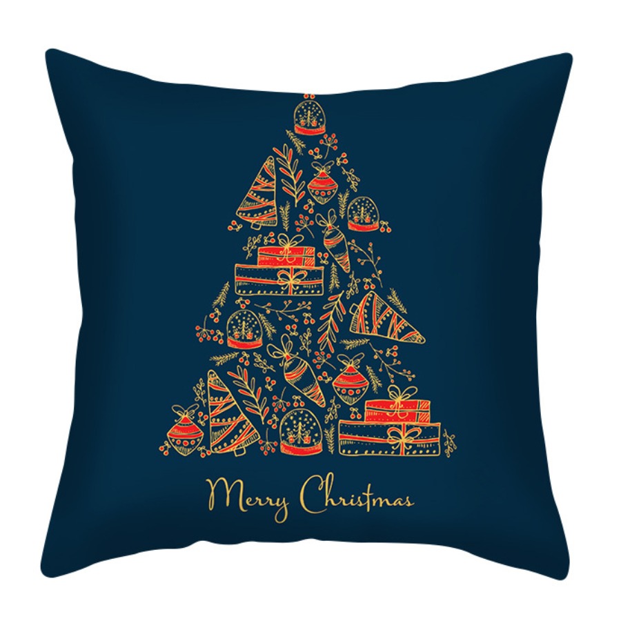 

Lovely Christmas Day Print Navy Blue Decorative Pillow Case