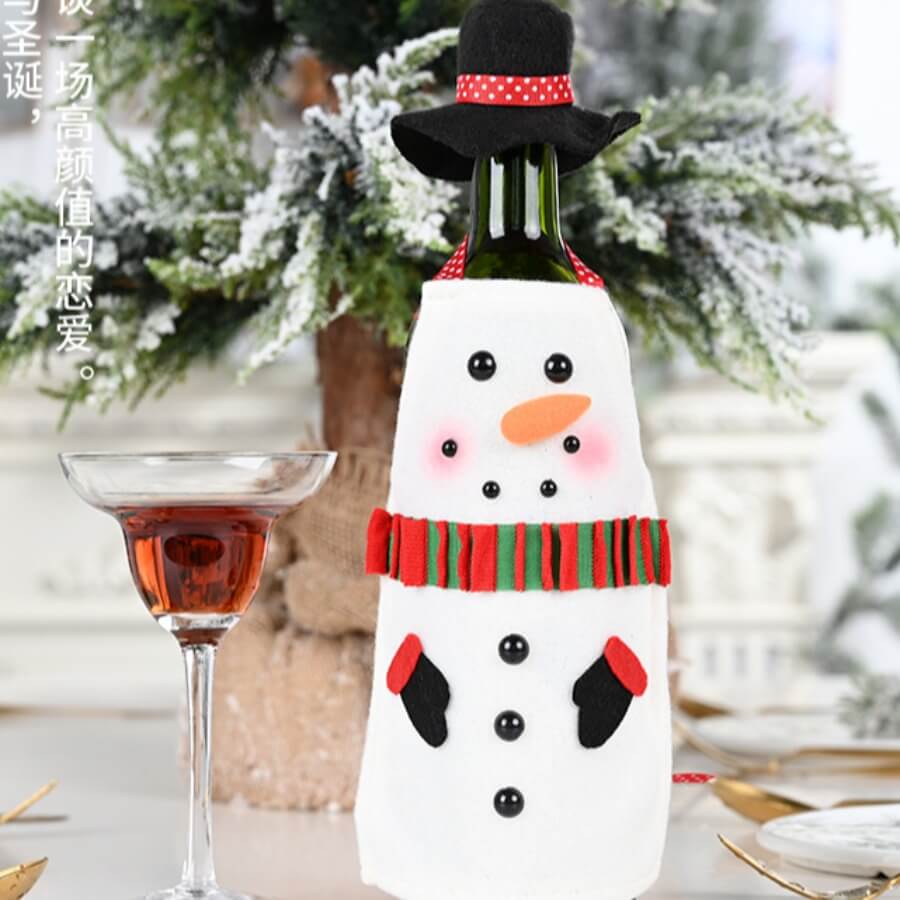 

Lovely Christmas Day Cartoon White Decorative Wine Bag