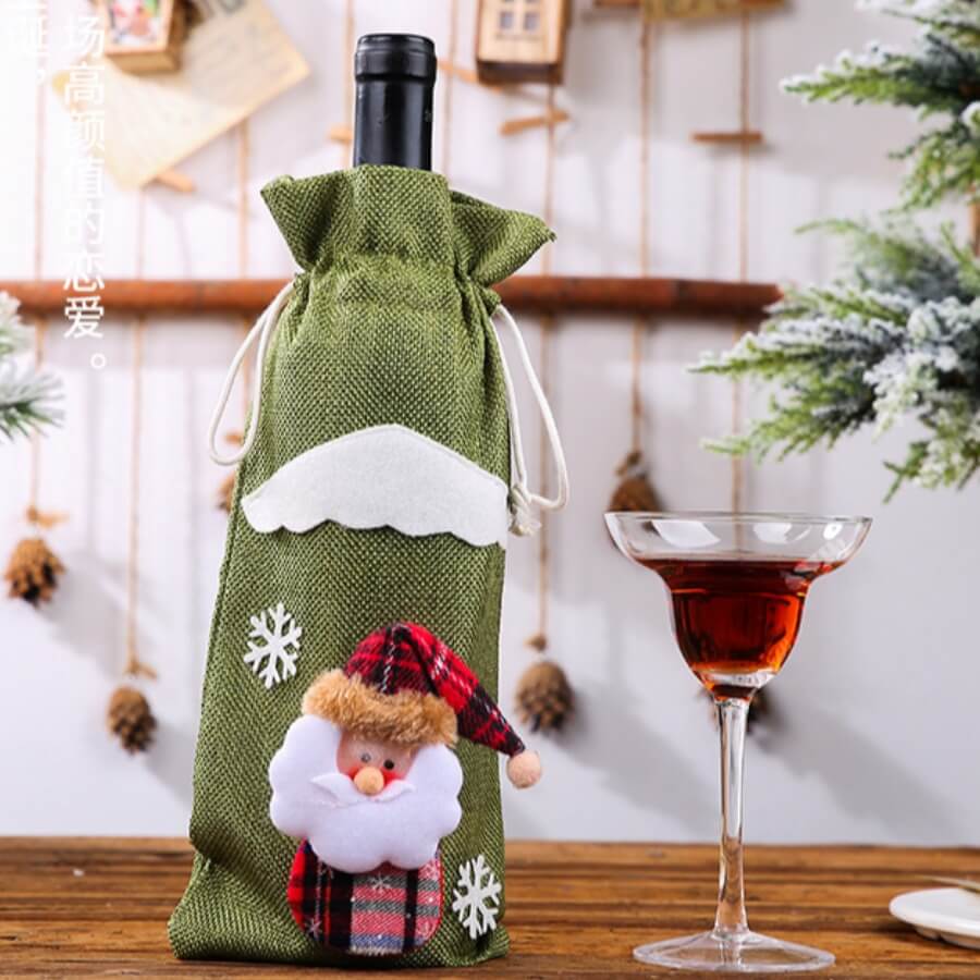 

Lovely Christmas Day Cartoon Green Wine Bag