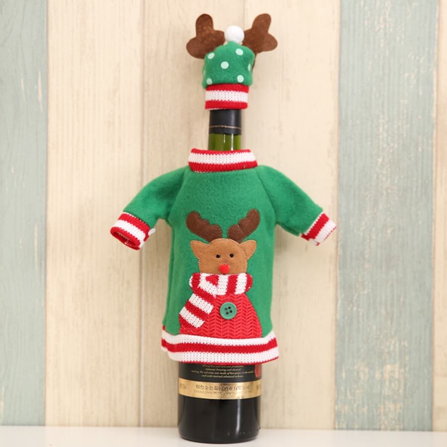 

Lovely Christmas Day Cartoon Green Decorative Wine Bag
