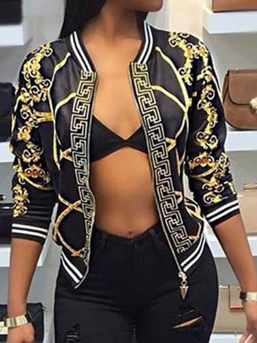 

Lovely Stylish Versace Print Black Coat