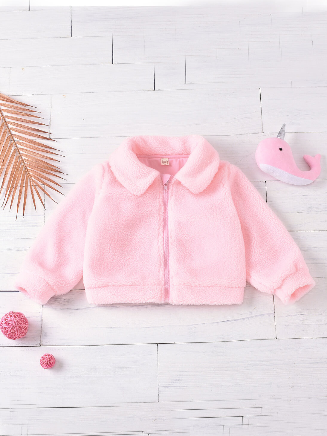 

Lovely Casual Turndown Collar Zipper Design Pink Girl Coat