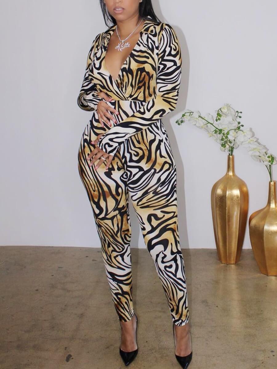 

Lovely Trendy V Neck Zebra Stripe One-piece Jumpsuit(Batch Print