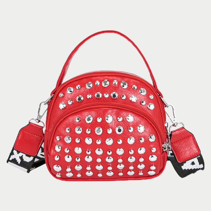

Lovely Trendy Rivet Decorative Red Crossbody Bag