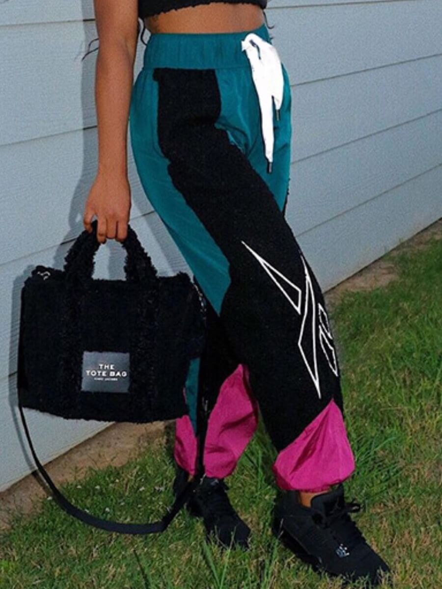 

Lovely Street Lace-up Patchwork Black Pants
