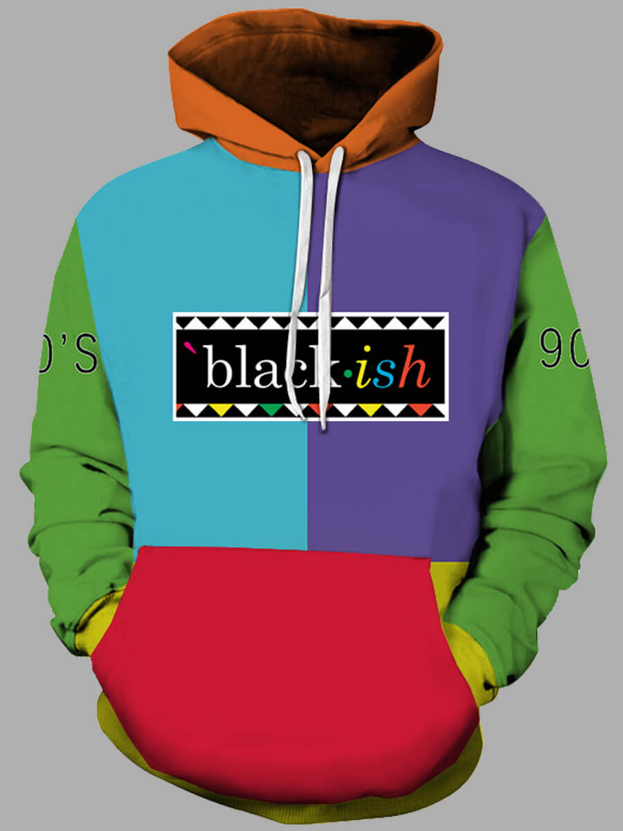 

LW Men Hooded Collar Color-lump Patchwork Hoodie, Multi