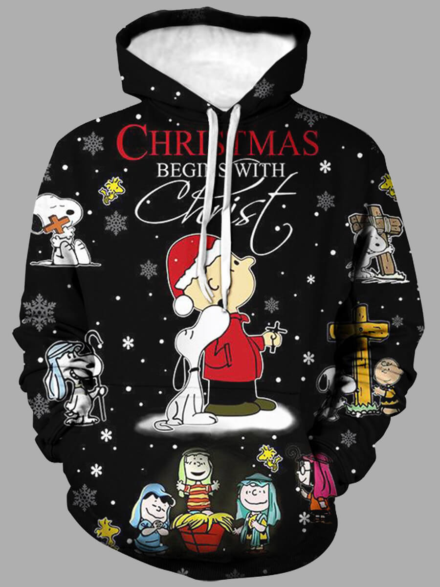 

Lovely Men Stylish Hooded Collar Cartoon Print Black Hoodie