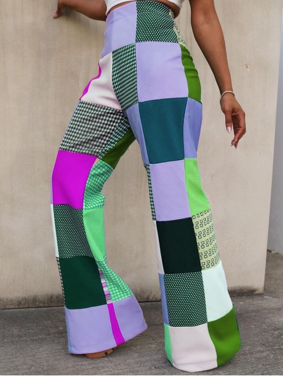 

Lovely Street Grid Print Grass Green Pants