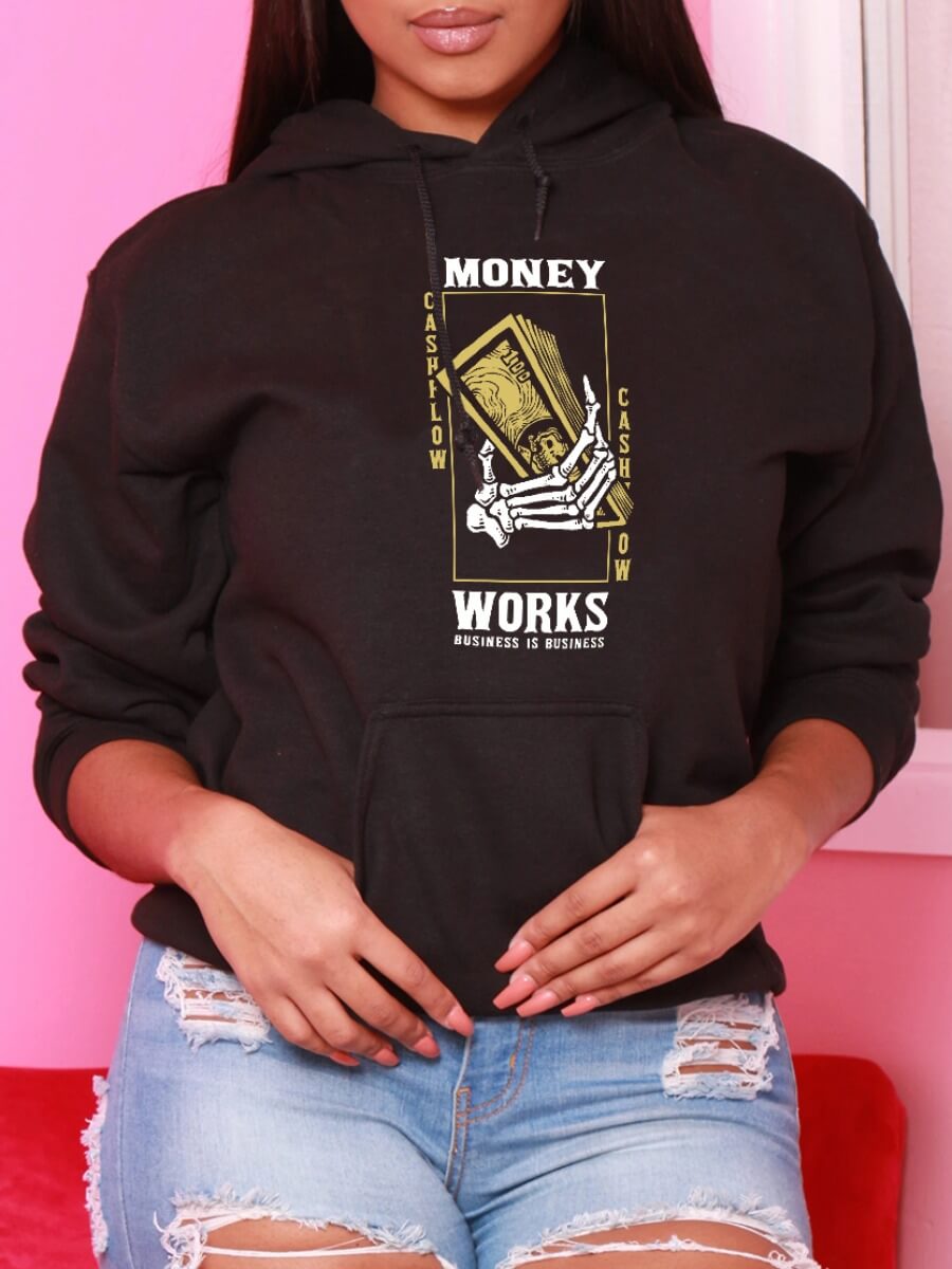 

Lovely Leisure Hooded Collar Print Black Hoodie