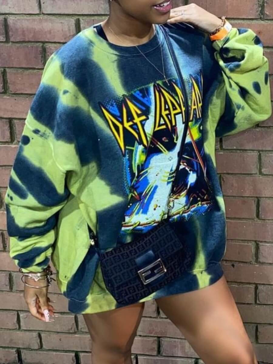 

Lovely Street O Neck Tie-dye Yellow Mini Dress