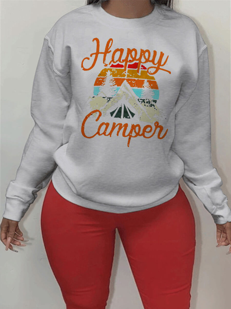 

Lovely Leisure O Neck Print Grey Plus Size Hoodie