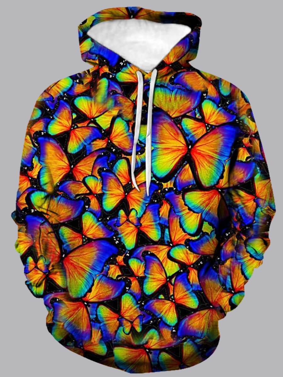 

Lovely Stylish Hooded Collar Butterfly Print Multicolor Men Hoodie, Multi