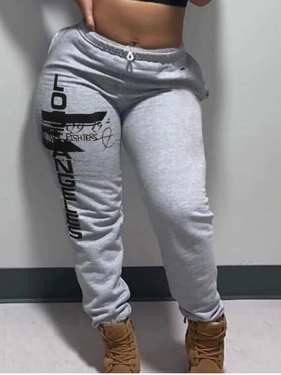 

Lovely Casual Letter Print Grey Plus Size Pants