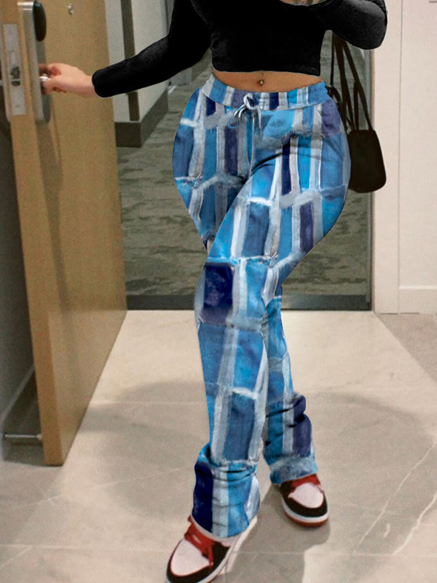 

Lovely Street Graffiti Element Print Blue Pants