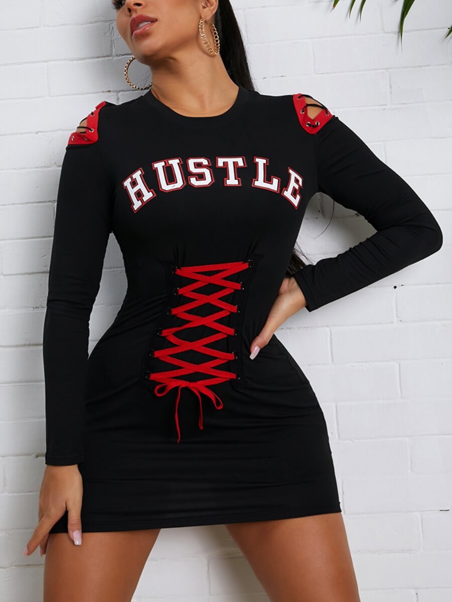 LW Letter Print Bandage Design Dress