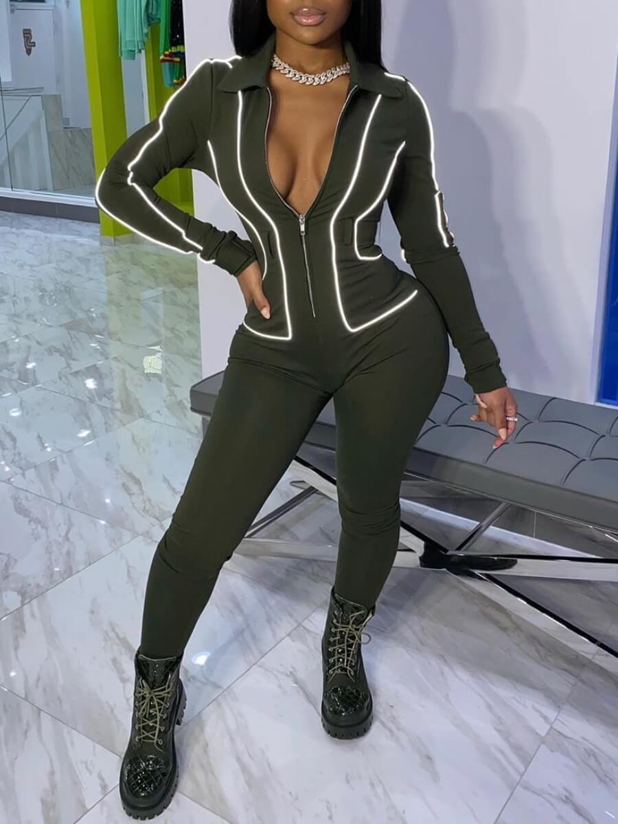

Lovely Casual Long Sleeve Patchwork Army Green One-piece Jumpsuit