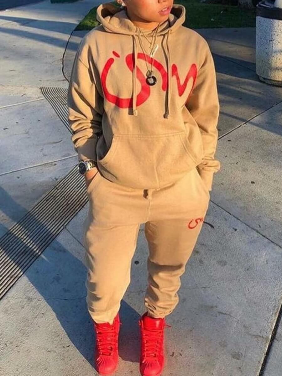 

Lovely Casual Hooded Collar Long Sleeve Khaki Two Piece Pants Set