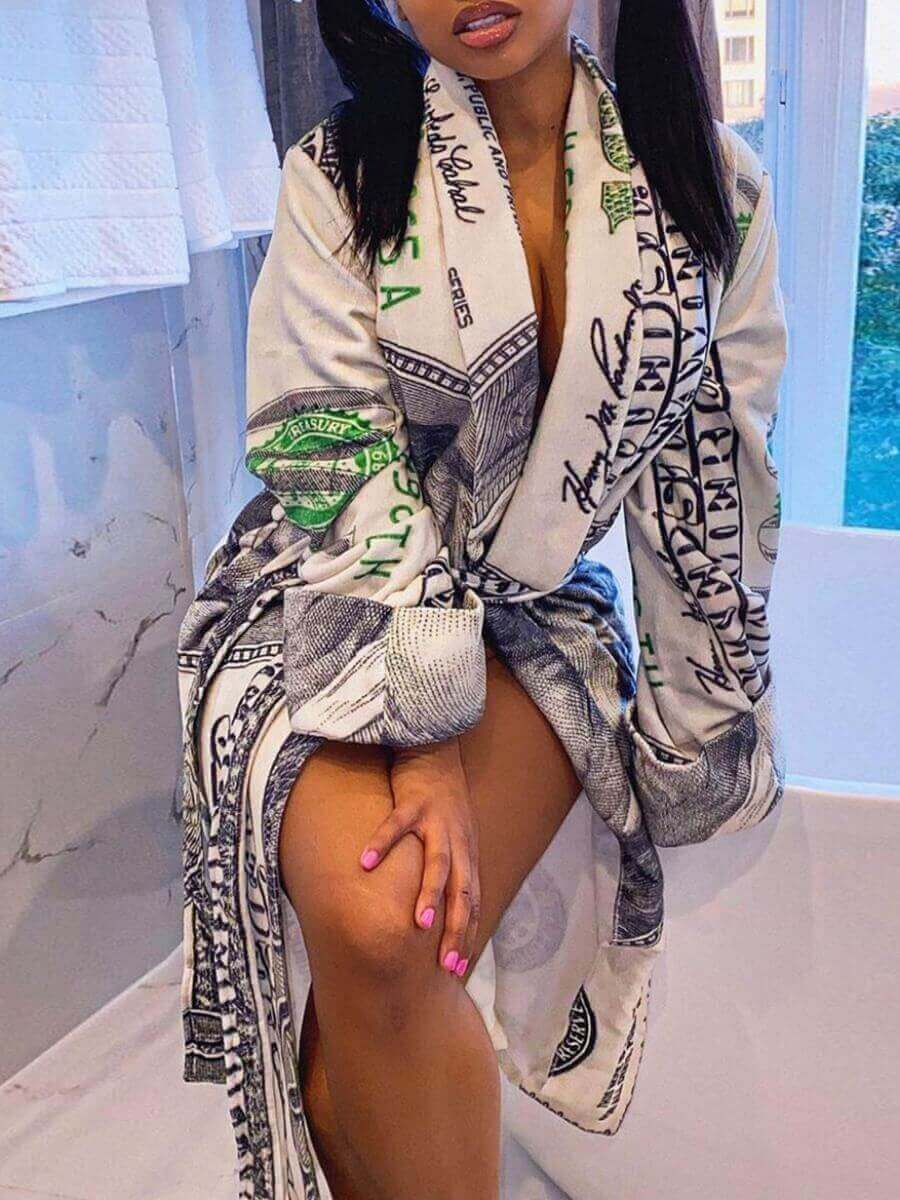 

Lovely Stylish Letter Print Patchwork White Mid Calf Dress
