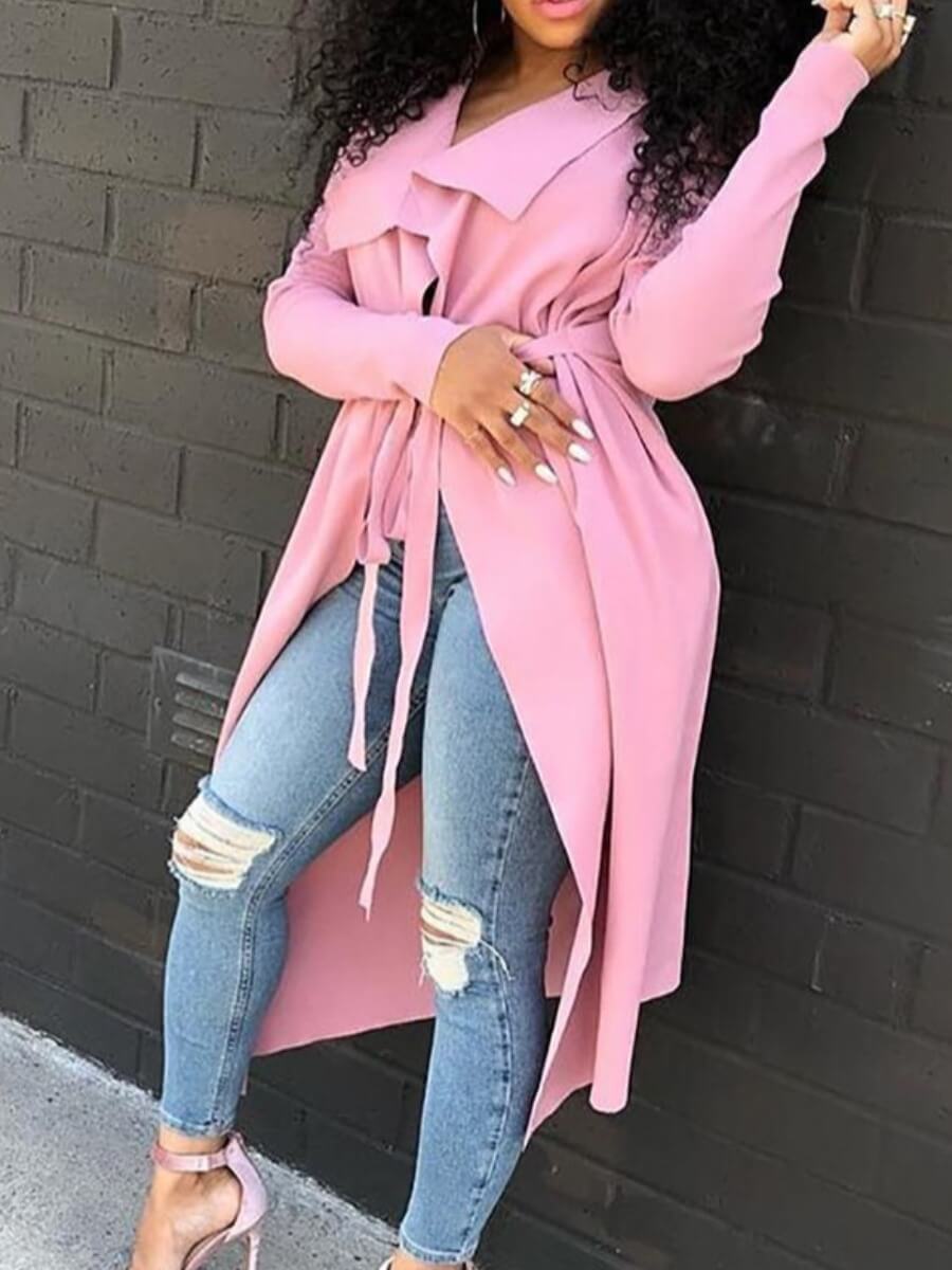 

Lovely Trendy Turndown Collar Loose Pink Trench Coat