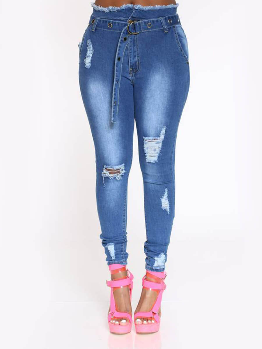 

Lovely Street Broken Holes Deep Blue Jeans