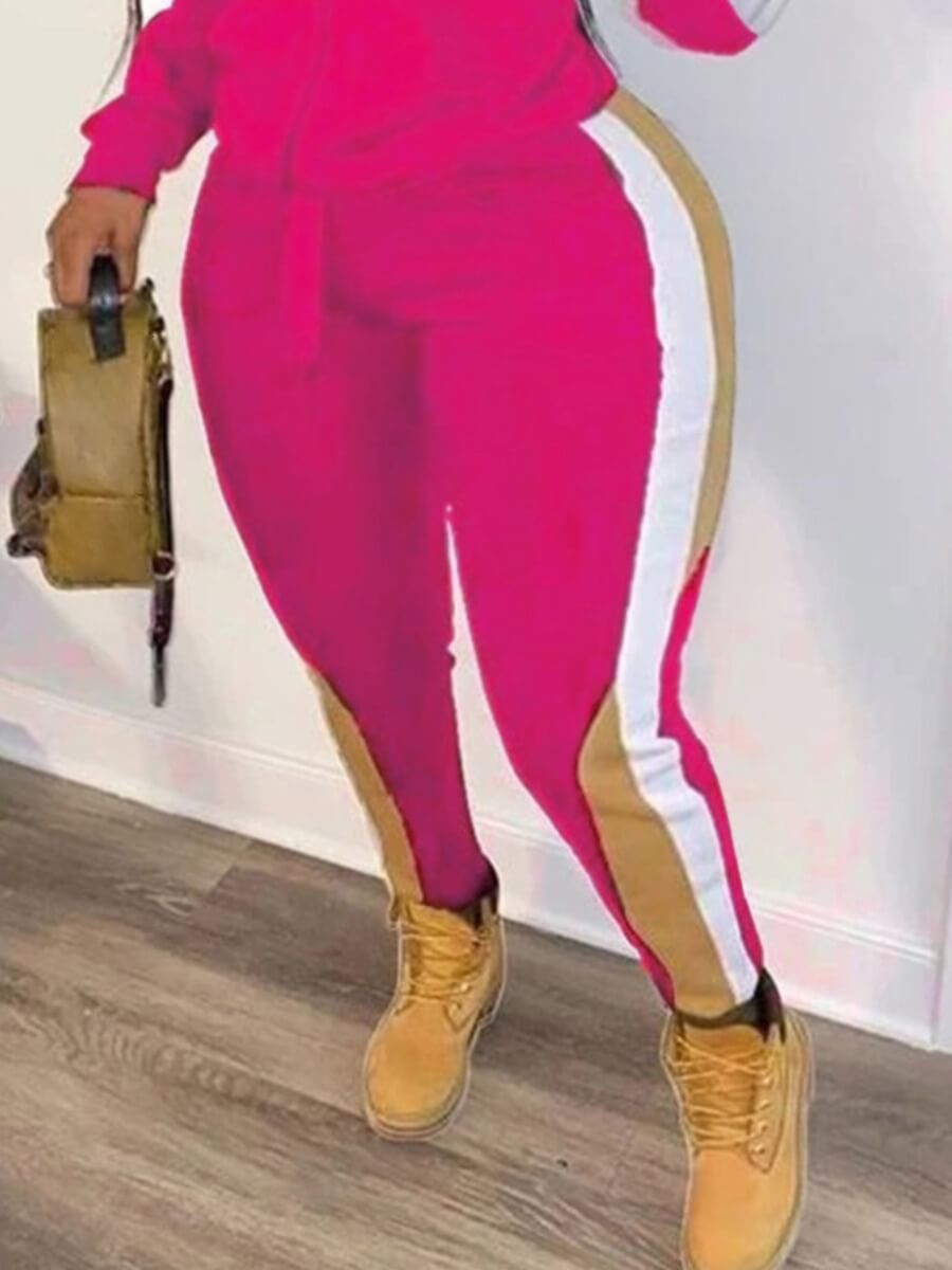 

Lovely Sportswear Patchwork Rose Red Plus Size Pants