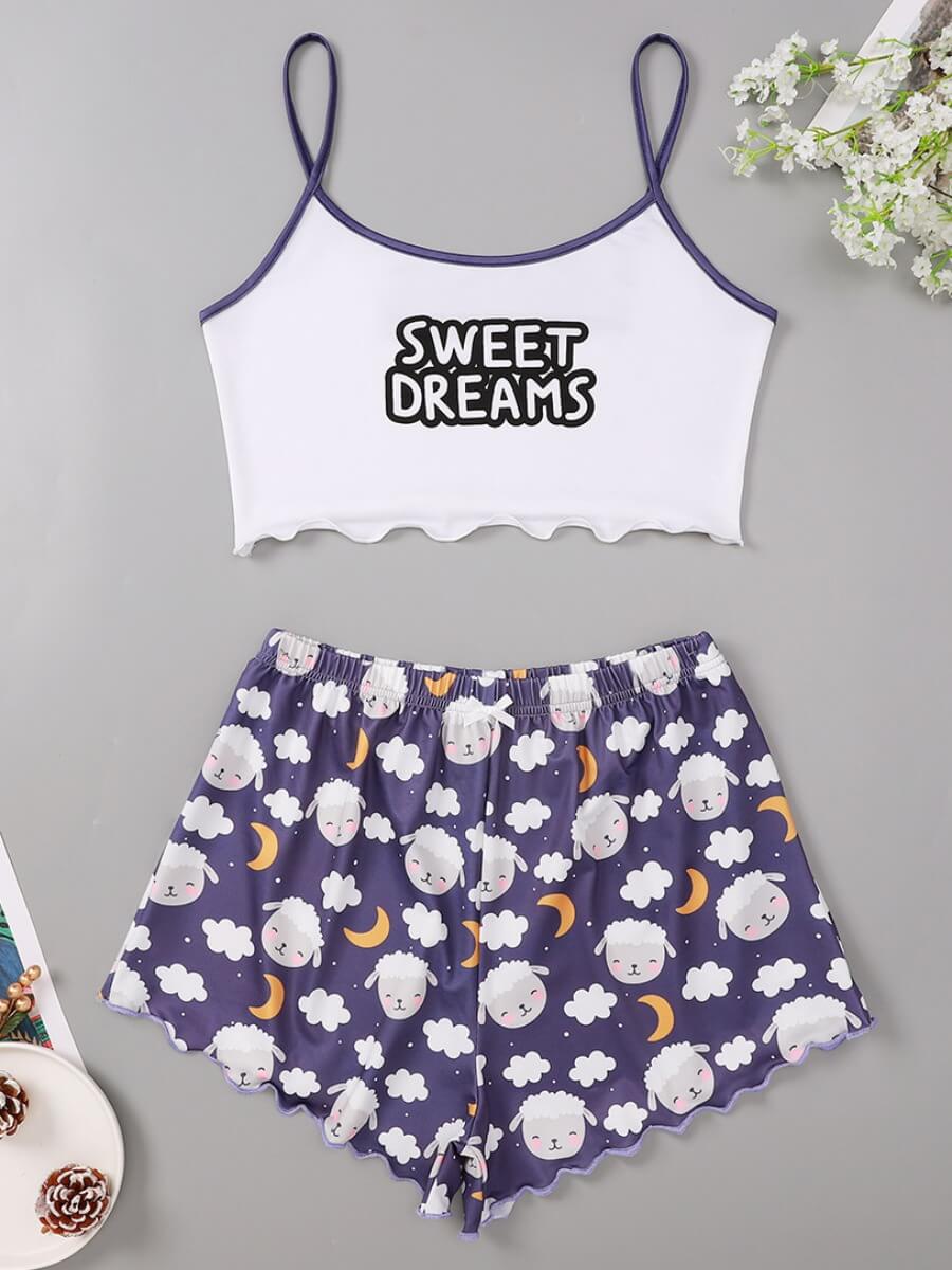 

Lovely Street Spaghetti Strap Cartoon Print Purple Sleepwear