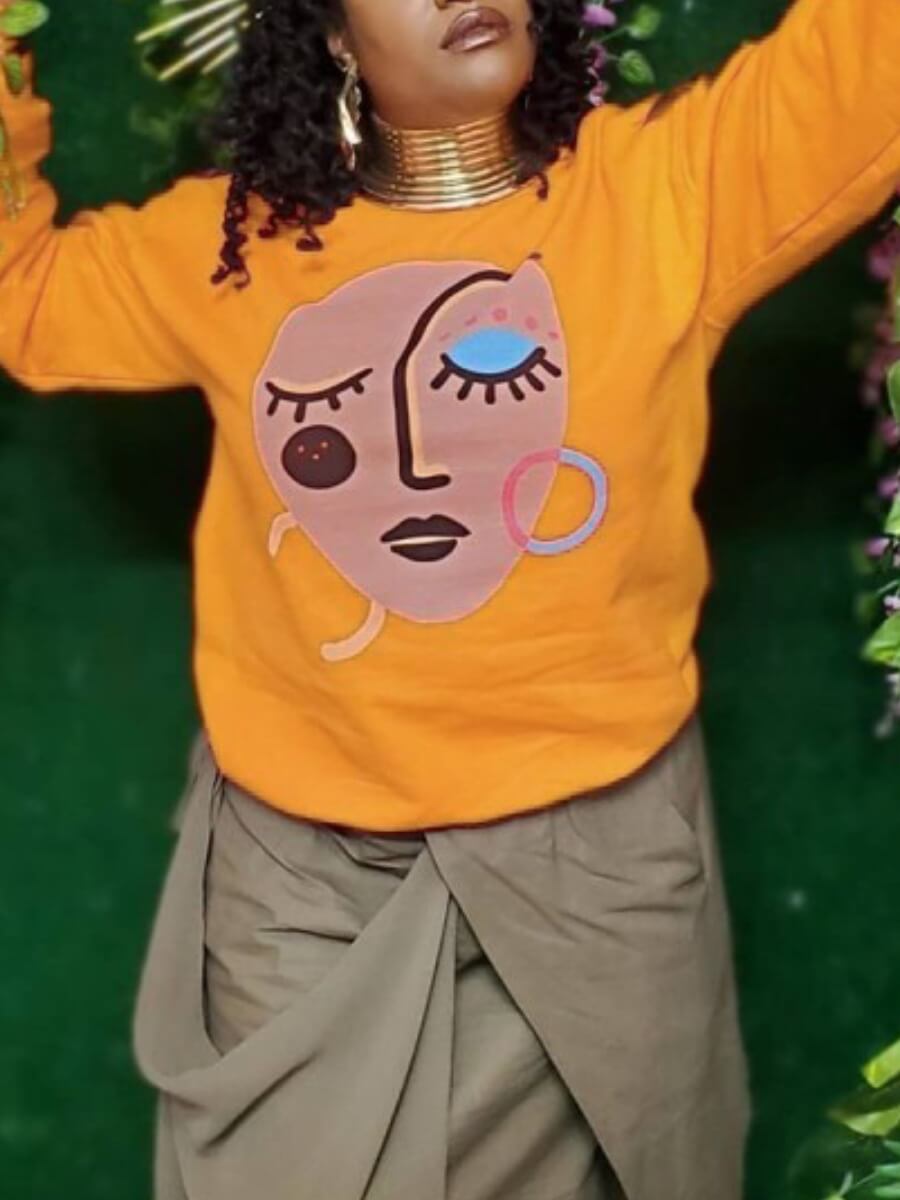 

Lovely Casual O Neck Print Yellow Hoodie(Without Necklace
